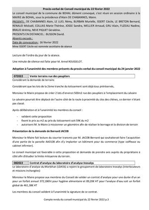 Compte Rendu Conseil Du 22 02 2022
