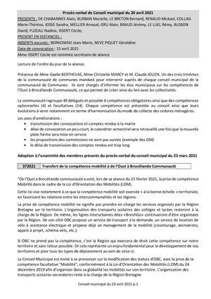 Compte Rendu Conseil Du 20 04 2021
