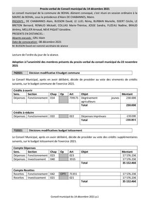 Compte Rendu Conseil Du 14 12 2021