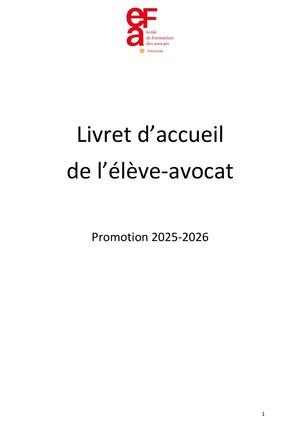 Livret D'accueil De L'élève Avocat Rentrée