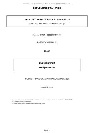 Budget annexe 2024 ZAC de la Garenne-Colombes