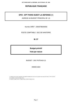 Budget annexe 2024 : ZAC DE PUTEAUX