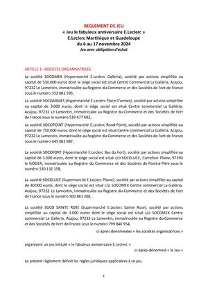 Règlement Jeu Fabuleux Anniversaire E Leclerc