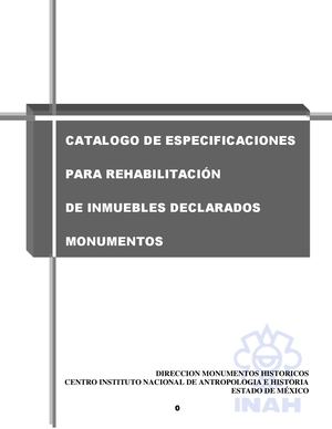 Catalogo De Especificaciones Para Rehabilitacion Inah