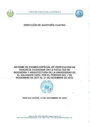 E E A La Facultad De Ingenieria Y Arquitectura De La Universidad De El Salvador Ues 1 De Noviembre De 2017 Al 31 De Diciembre De 2018