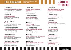 Liste Exposants Marché aux Tissus 3 novembre 2024