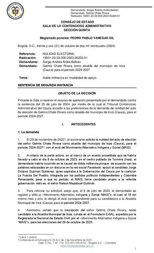 Consejo de Estado confirma destitución del alcalde de Inzá por doble militancia