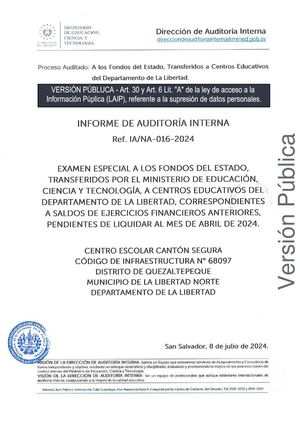 Escuela Quezaltepeque - Cantón Segura - Mineducyt 2024