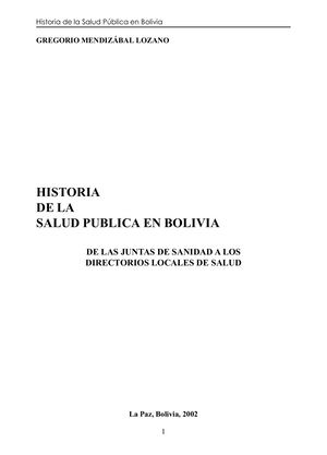 Historia De Salud Pública En Bolivia