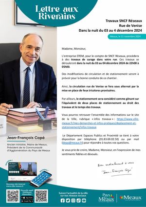 Avis Riverains : Travaux SNCF Réseaux Rue de Venise