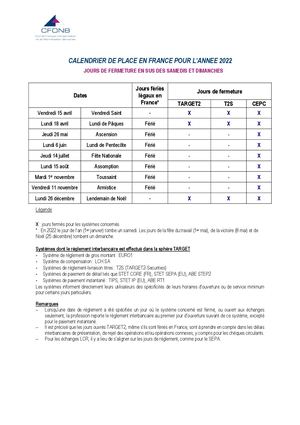 Calendrier CFONB 2022