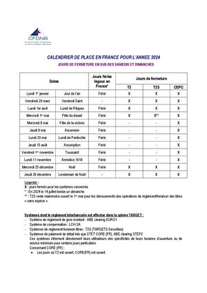 Calendrier CFONB 2024
