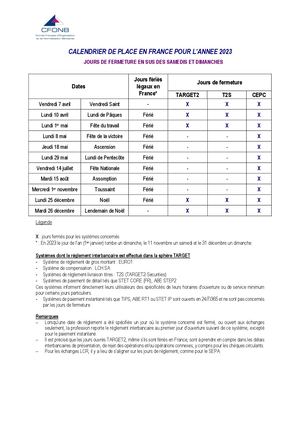 Calendrier CFONB 2023