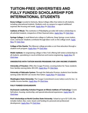 TUITION-FREE UNIVERSITIES AND FULLY FUNDED SCHOLARSHIP FOR INTERNATIONAL STUDENTS