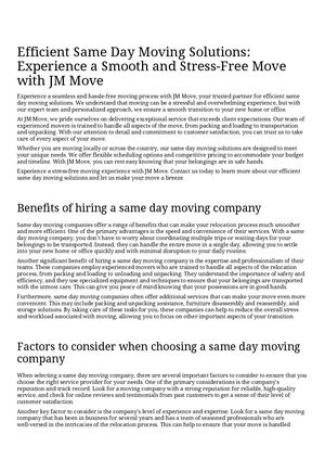 Efficient Same Day Moving Solutions Experience A Smooth And Stress Free Move With Jm Move