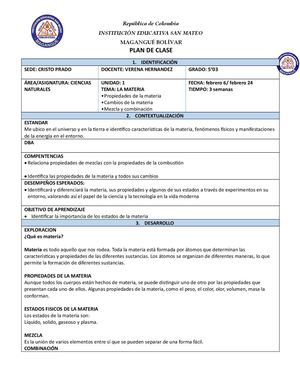 Plan De Clase Naturales 5°03