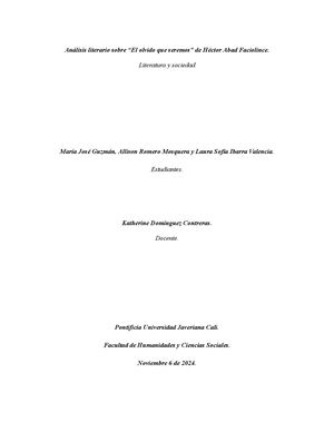 Análisis "El Olvido Que Seremos"