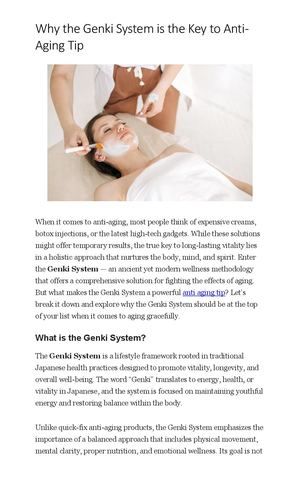 Why The Genki System Is The Key To Anti Aging Tip
