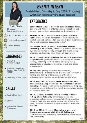 Cv Cali Chaix Events Intern