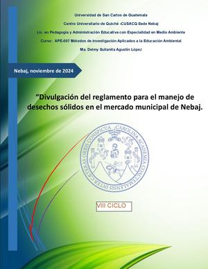 DIVULGACIÓN DEL REGLAMENTO PARA EL MANEJO DE LOS DESECHOS SÓLIDOS