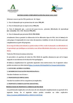 Instrucciones para cumplimentar  PRA en Séneca