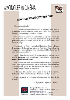 Novembre-Décembre 2024 bulletin Cinglés du Cinéma - Castres