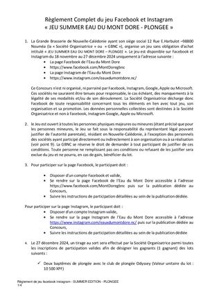 Règlement De Jeu Facebook Instagram Summer Edition Plongee