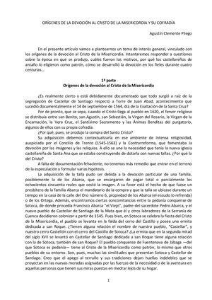 Orígenes de la devoción al cristo de la misericordia y su cofradía