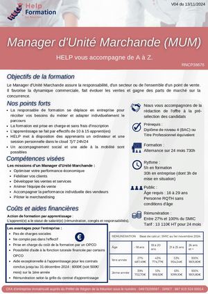 HELP FORMATION  - TP MANAGER D'UNITE MARCHANDE