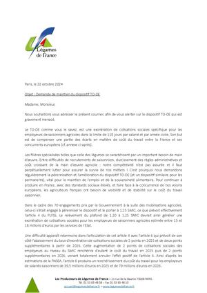 Courrier de demande de maintien du dispositif TO-DE