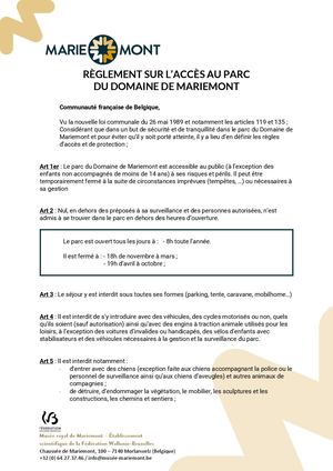 Règlement de circulation du Domaine & Musée royal de Mariemont