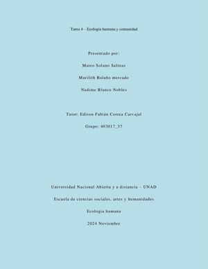 Tarea 4 – Ecología Humana Y Comunidad