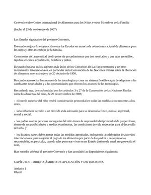 Convenio Sobre Cobro Internacional De Alimentos Para Los Niños Y Otros Miembros De La Familia