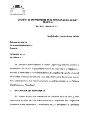 Asamblea Legislativa Convenio Sobre Cobro Internacional De Alimentos Para Los Niños Y Otros Miembros De La Familia