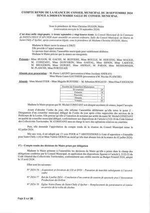 Compte Rendu De La Séance Du Cm Du 30 09 2024