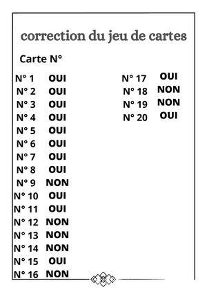 Correction Et Consignes Du Jeu De Cartes