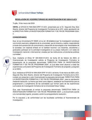 Rvi N°067 2024 Vi Ucv Directiva Para La Investigación Formativa Y De Fin De Programa 2024