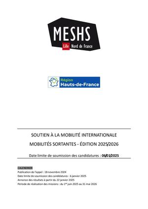 AAP MESHS Mobilités internationales Sortantes 2025