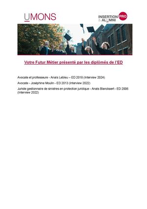 Votre Futur Métier présenté par les diplômés de l'ED
