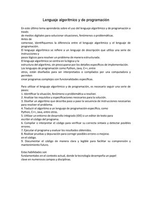 Lenguaje algorítmico y de programación