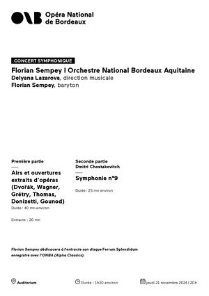 Programme concert symphonique ONBA I Lazarova I Sempey jeudi 21 novembre 2024