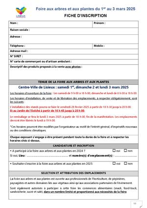 FICHE INSCRIPTION - Foire aux Arbres 2025