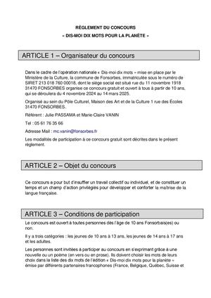 Règlement concours "Dis-moi dix mots" - Édition 2024-2025
