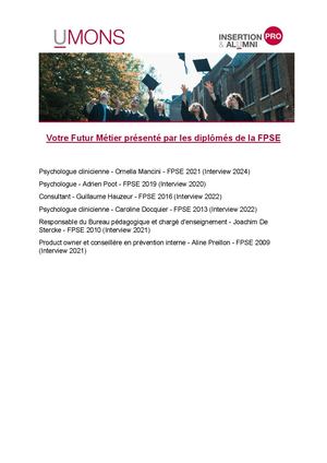 Votre Futur Métier présenté par les diplômés de la FPSE