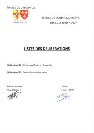 2024 06 20 Liste Des Délibérations
