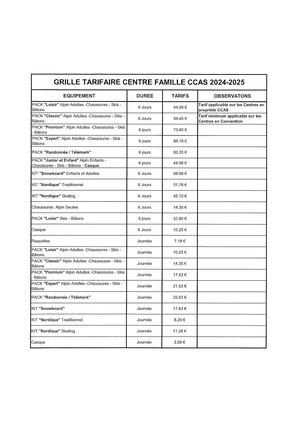 Intersport Grille Tarifaire 2024 25
