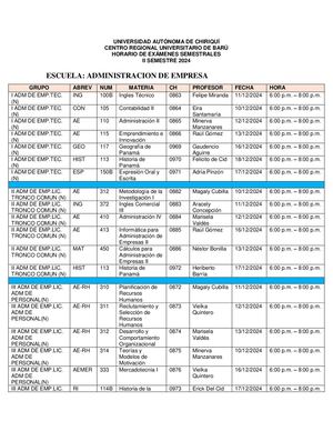 Horario De Examen Adm De Empresas Ii Semestre 2024