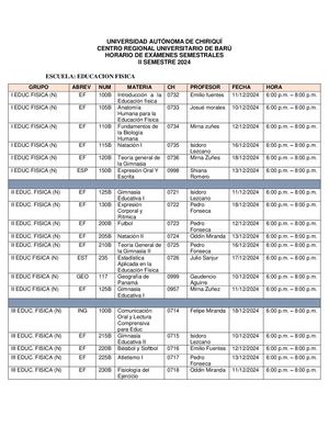 Horario De Examen Educación Física Ii Semestre 2024