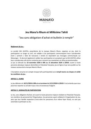 Règlement Jeu MANA'O TAHITI