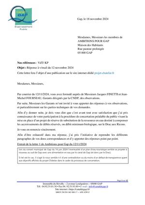 Réponse à l'avis d'Ambitions Pour Gap